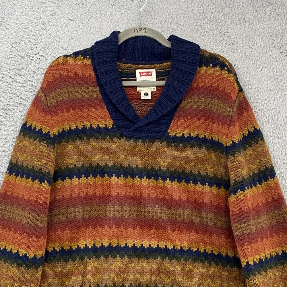 Levi's Sweater Mens Large Wool‎ Striped Shawl Collar Southwestern Orange